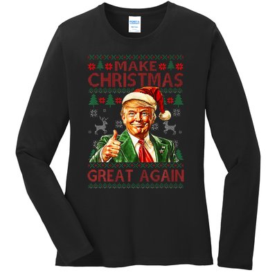 Make Christmas Great Again Funny Trump Santa Hat Xmas Ugly Ladies Long Sleeve Shirt