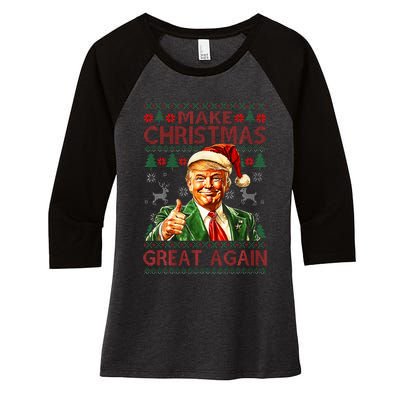 Make Christmas Great Again Funny Trump Santa Hat Xmas Ugly Women's Tri-Blend 3/4-Sleeve Raglan Shirt