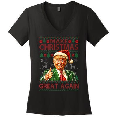 Make Christmas Great Again Funny Trump Santa Hat Xmas Ugly Women's V-Neck T-Shirt