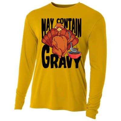 May Contain Gravy Funny Thanksgiving Turkey Feast Gift Cooling Performance Long Sleeve Crew