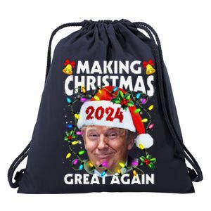 Making Christmas Great Again 2024 Trump Victory Lights Drawstring Bag