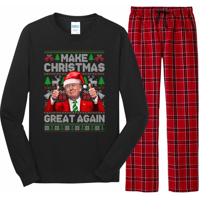 Make Christmas Great Again Funny Trump Xmas Snow Pajama Ugly Long Sleeve Pajama Set