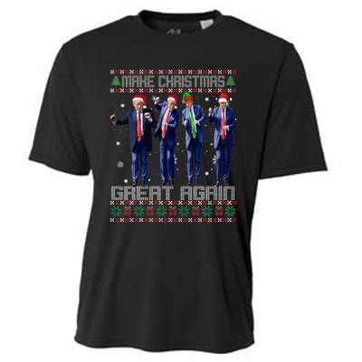 Make Christmas Great Again Ugly Sweaters Trump Dance Santa Cooling Performance Crew T-Shirt