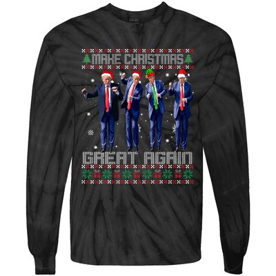 Make Christmas Great Again Ugly Sweaters Trump Dance Santa Tie-Dye Long Sleeve Shirt