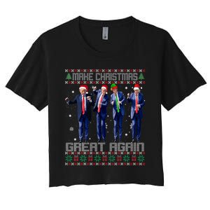 Make Christmas Great Again Ugly Sweaters Trump Dance Santa Women's Crop Top Tee