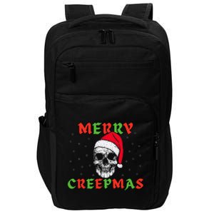 Merry Creepmas Gothic Christmas Skeleton Skull In Santa Hat Impact Tech Backpack