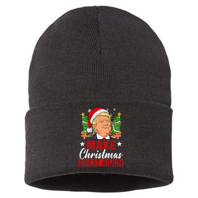 Make Christmas Great Again Funny Trump Ugly Christmas Sustainable Knit Beanie