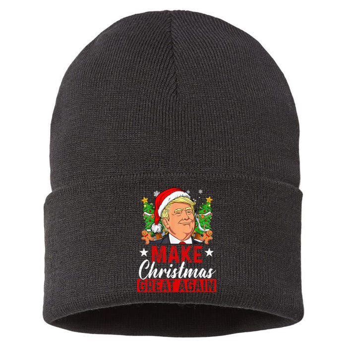 Make Christmas Great Again Funny Trump Ugly Christmas Sustainable Knit Beanie