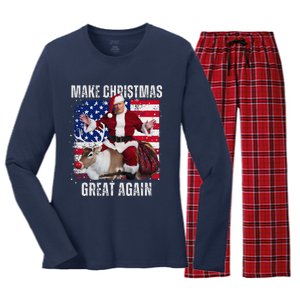 Make Christmas Great Again Trump Pajamas Ugly (16) Women's Long Sleeve Flannel Pajama Set 