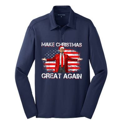 Make Christmas Great Again Santa Funny Trump Xmas Pajamas Silk Touch Performance Long Sleeve Polo