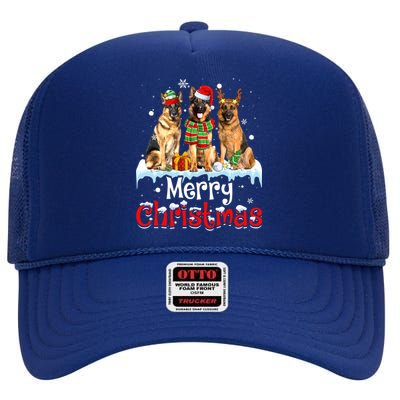 Merry Christmas Ger Shepherd Dog Squad Santa Dog Xmas Meaningful Gift High Crown Mesh Back Trucker Hat