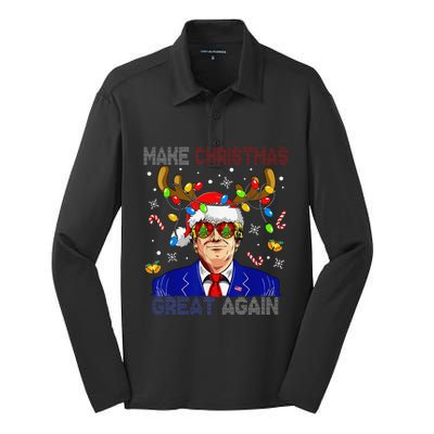 Make Christmas Great Again Funny Trump Ugly Christmas Silk Touch Performance Long Sleeve Polo