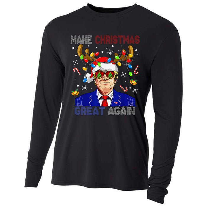 Make Christmas Great Again Funny Trump Ugly Christmas Cooling Performance Long Sleeve Crew