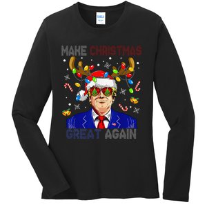 Make Christmas Great Again Funny Trump Ugly Christmas Ladies Long Sleeve Shirt