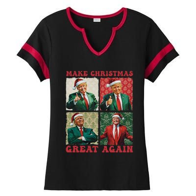 Make Christmas Great Again Funny Santa Trump 2024 Xmas Ladies Halftime Notch Neck Tee