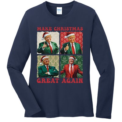 Make Christmas Great Again Funny Santa Trump 2024 Xmas Ladies Long Sleeve Shirt