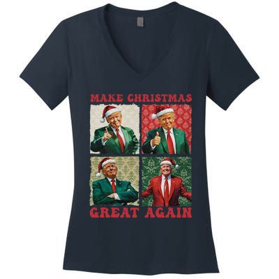 Make Christmas Great Again Funny Santa Trump 2024 Xmas Women's V-Neck T-Shirt