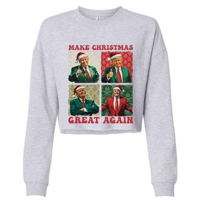 Make Christmas Great Again Funny Santa Trump 2024 Xmas Cropped Pullover Crew