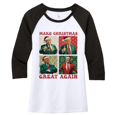 Make Christmas Great Again Funny Santa Trump 2024 Xmas Women's Tri-Blend 3/4-Sleeve Raglan Shirt