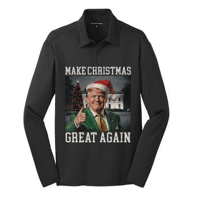 Make Christmas Great Again Funny Santa Trump 2024 Xmas Silk Touch Performance Long Sleeve Polo