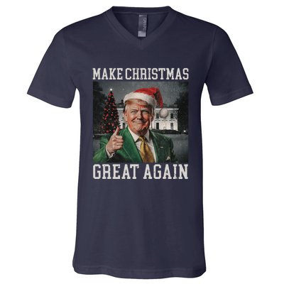 Make Christmas Great Again Funny Santa Trump 2024 Xmas V-Neck T-Shirt