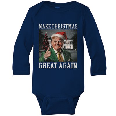 Make Christmas Great Again Funny Santa Trump 2024 Xmas Baby Long Sleeve Bodysuit