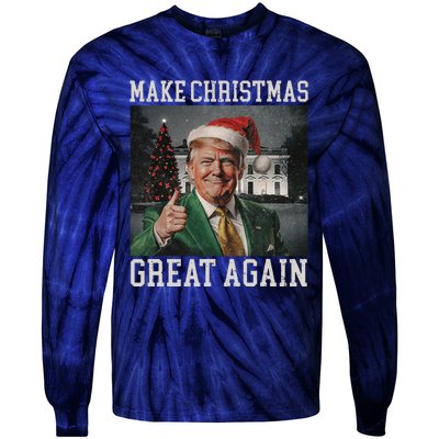 Make Christmas Great Again Funny Santa Trump 2024 Xmas Tie-Dye Long Sleeve Shirt