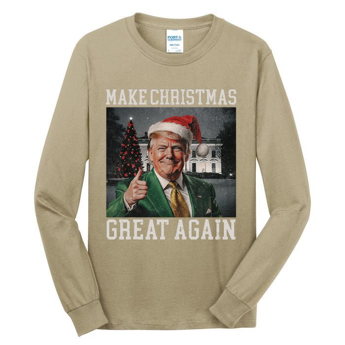 Make Christmas Great Again Funny Santa Trump 2024 Xmas Tall Long Sleeve T-Shirt