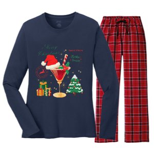 Merry Christmas Guest Check Tis The Season Drinking Women's Long Sleeve Flannel Pajama Set 