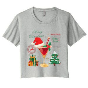 Merry Christmas Guest Check Tis The Season Drinking Women's Crop Top Tee