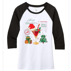 Merry Christmas Guest Check Tis The Season Drinking Women's Tri-Blend 3/4-Sleeve Raglan Shirt