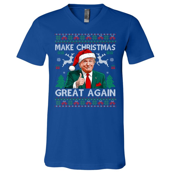 Make Christmas Great Again Funny Trump Xmas Snow Pajama Ugly Gift V-Neck T-Shirt