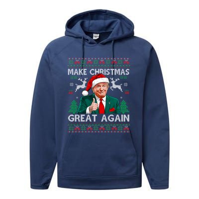 Make Christmas Great Again Funny Trump Xmas Snow Pajama Ugly Gift Performance Fleece Hoodie