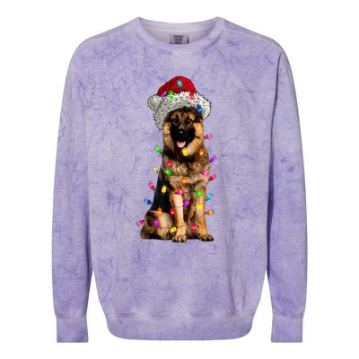 Merry Christmas German Shepherd Santa Hat Lights Xmas Colorblast Crewneck Sweatshirt