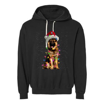 Merry Christmas German Shepherd Santa Hat Lights Xmas Garment-Dyed Fleece Hoodie