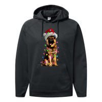 Merry Christmas German Shepherd Santa Hat Lights Xmas Performance Fleece Hoodie