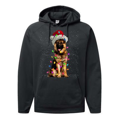 Merry Christmas German Shepherd Santa Hat Lights Xmas Performance Fleece Hoodie