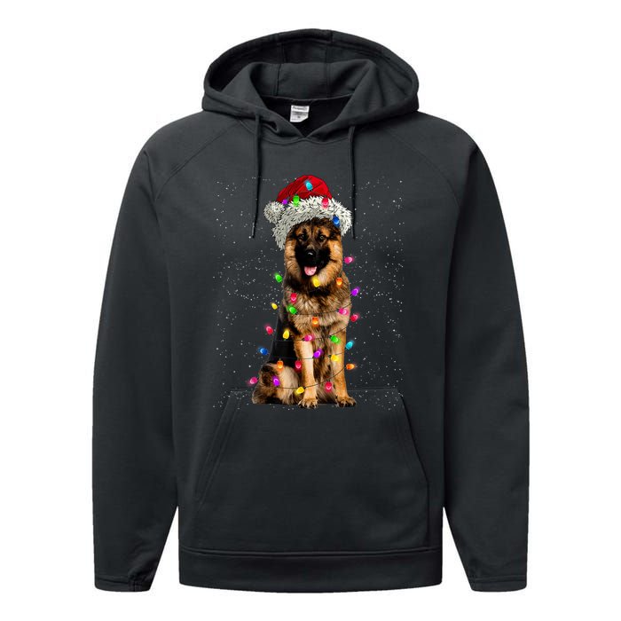 Merry Christmas German Shepherd Santa Hat Lights Xmas Performance Fleece Hoodie