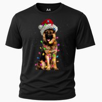 Merry Christmas German Shepherd Santa Hat Lights Xmas Cooling Performance Crew T-Shirt