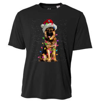 Merry Christmas German Shepherd Santa Hat Lights Xmas Cooling Performance Crew T-Shirt