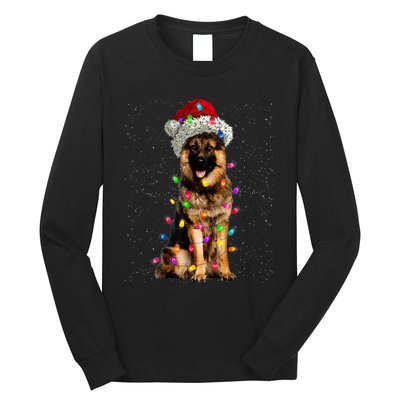 Merry Christmas German Shepherd Santa Hat Lights Xmas Long Sleeve Shirt