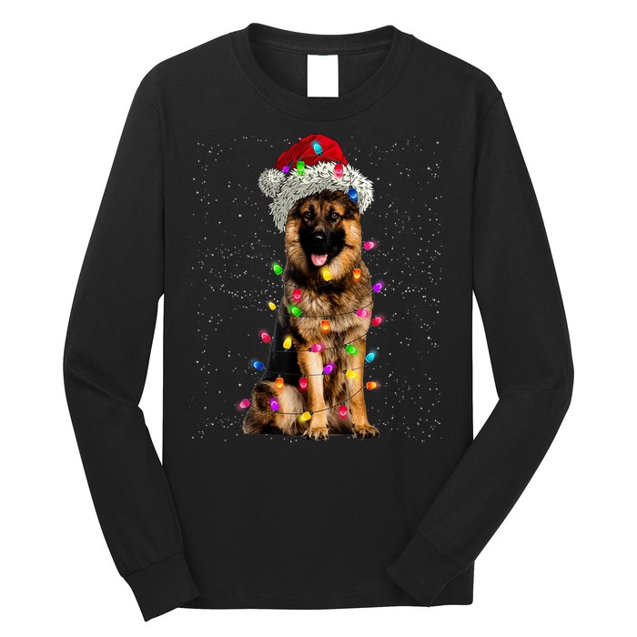 Merry Christmas German Shepherd Santa Hat Lights Xmas Long Sleeve Shirt