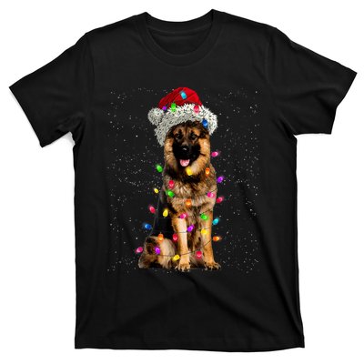 Merry Christmas German Shepherd Santa Hat Lights Xmas T-Shirt