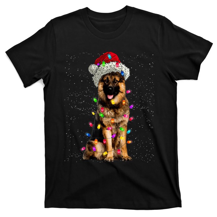 Merry Christmas German Shepherd Santa Hat Lights Xmas T-Shirt