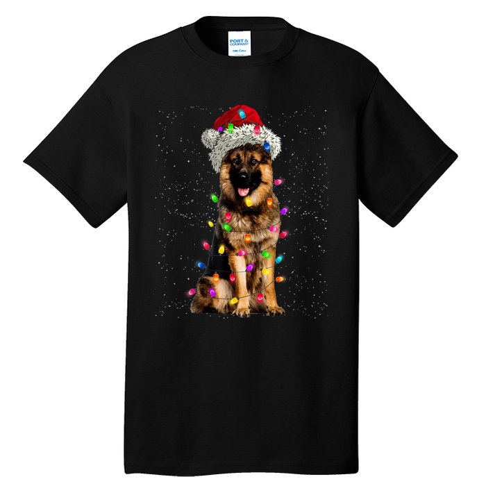 Merry Christmas German Shepherd Santa Hat Lights Xmas Tall T-Shirt