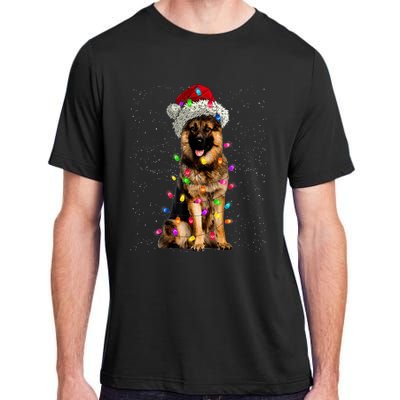 Merry Christmas German Shepherd Santa Hat Lights Xmas Adult ChromaSoft Performance T-Shirt