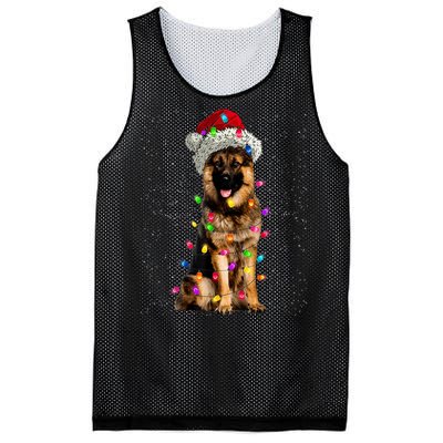 Merry Christmas German Shepherd Santa Hat Lights Xmas Mesh Reversible Basketball Jersey Tank