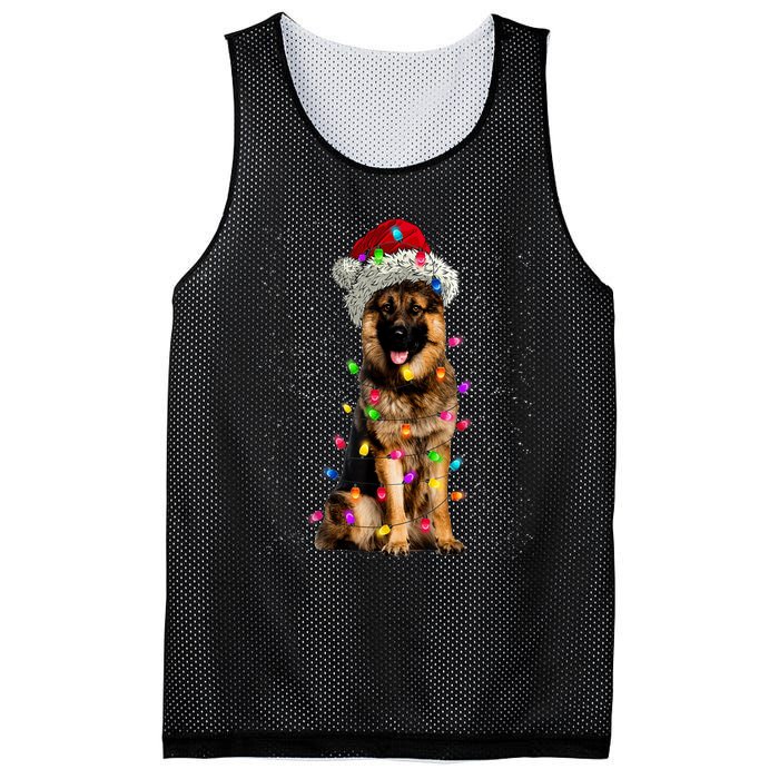 Merry Christmas German Shepherd Santa Hat Lights Xmas Mesh Reversible Basketball Jersey Tank