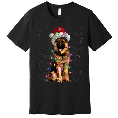 Merry Christmas German Shepherd Santa Hat Lights Xmas Premium T-Shirt