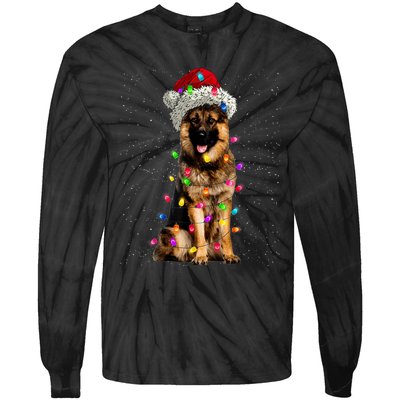 Merry Christmas German Shepherd Santa Hat Lights Xmas Tie-Dye Long Sleeve Shirt